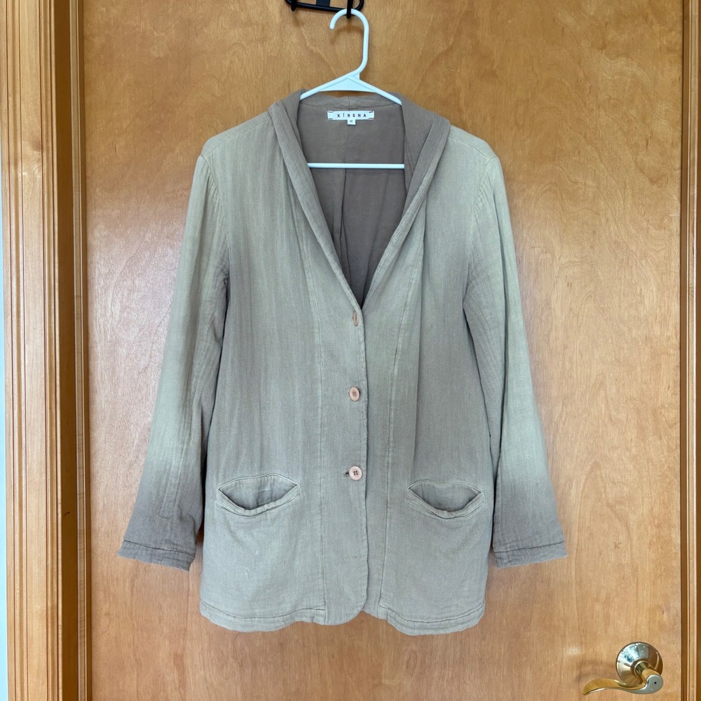 Xirena Cotton Blazer Womens Size M Khaki Tan Ombre Shawl Collar Jacket